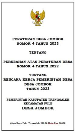 PERDES NO 4 TAHUN 2023 TENTANG PERUBAHAN RKPDES JOMBOK TAHUN ANGGARAN 2023